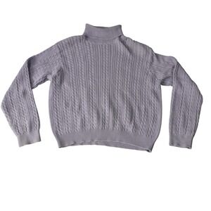 Wainscott Petites Cable Knit Turtleneck Sweater‎ Women's Medium Gray Cotton